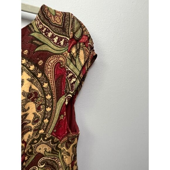 Loft Dress Womens size 6 paisley wrap top/V Neck wool blend Brown - Picture 6 of 6
